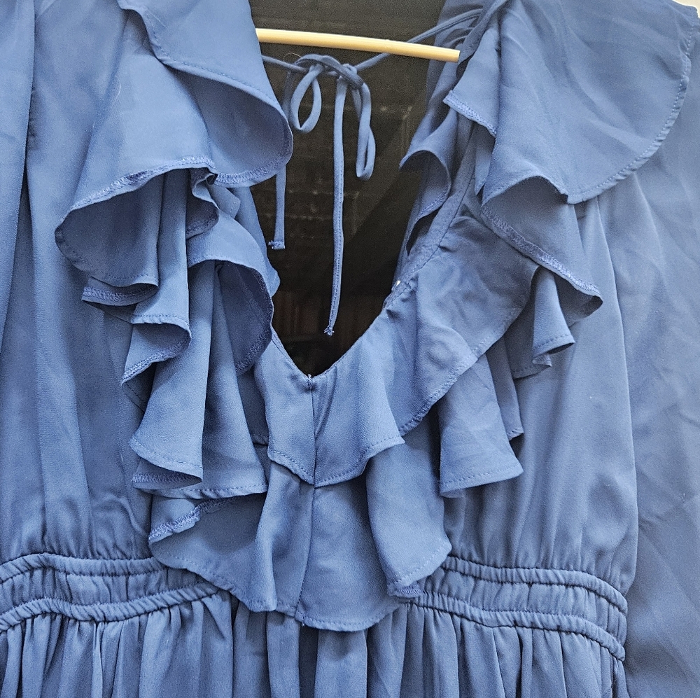 Abercrombie & Fitch Blue Ruffle Tiered Mini Dress | Size L - Picture 3 of 5